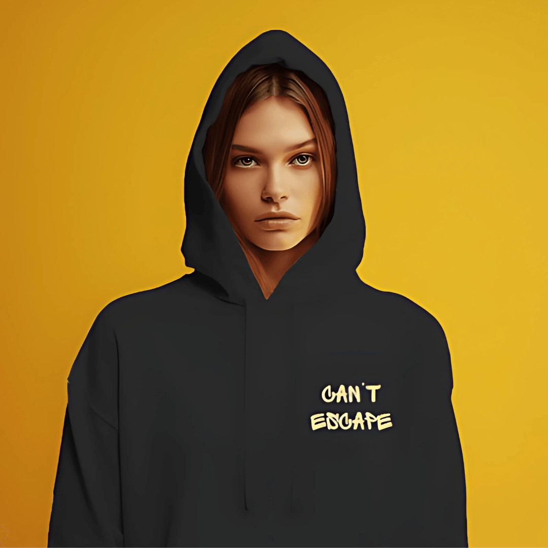 Nitorious Black Printed Luxe Hoodie from Nitorious Atelier, featuring a bold graphic print on premium cotton fleece. This hoodie offers a luxurious, cozy fit with a stylish design, perfect for elevating casual looks.