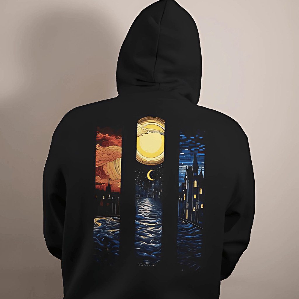 Nitorious Black Printed Luxe Hoodie from Nitorious Atelier, featuring a bold graphic print on premium cotton fleece. This hoodie offers a luxurious, cozy fit with a stylish design, perfect for elevating casual looks.