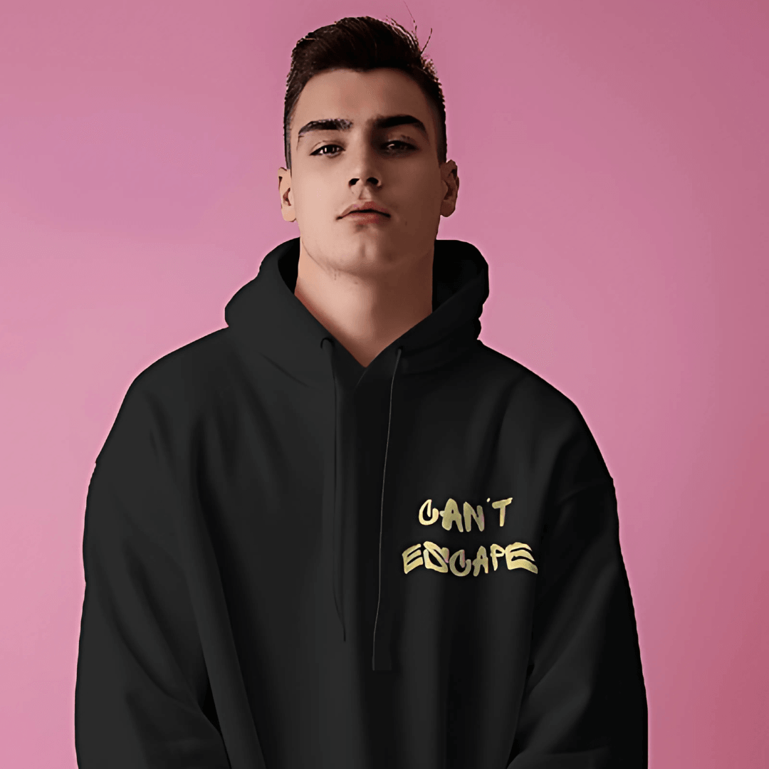 Nitorious Black Printed Luxe Hoodie from Nitorious Atelier, featuring a bold graphic print on premium cotton fleece. This hoodie offers a luxurious, cozy fit with a stylish design, perfect for elevating casual looks.