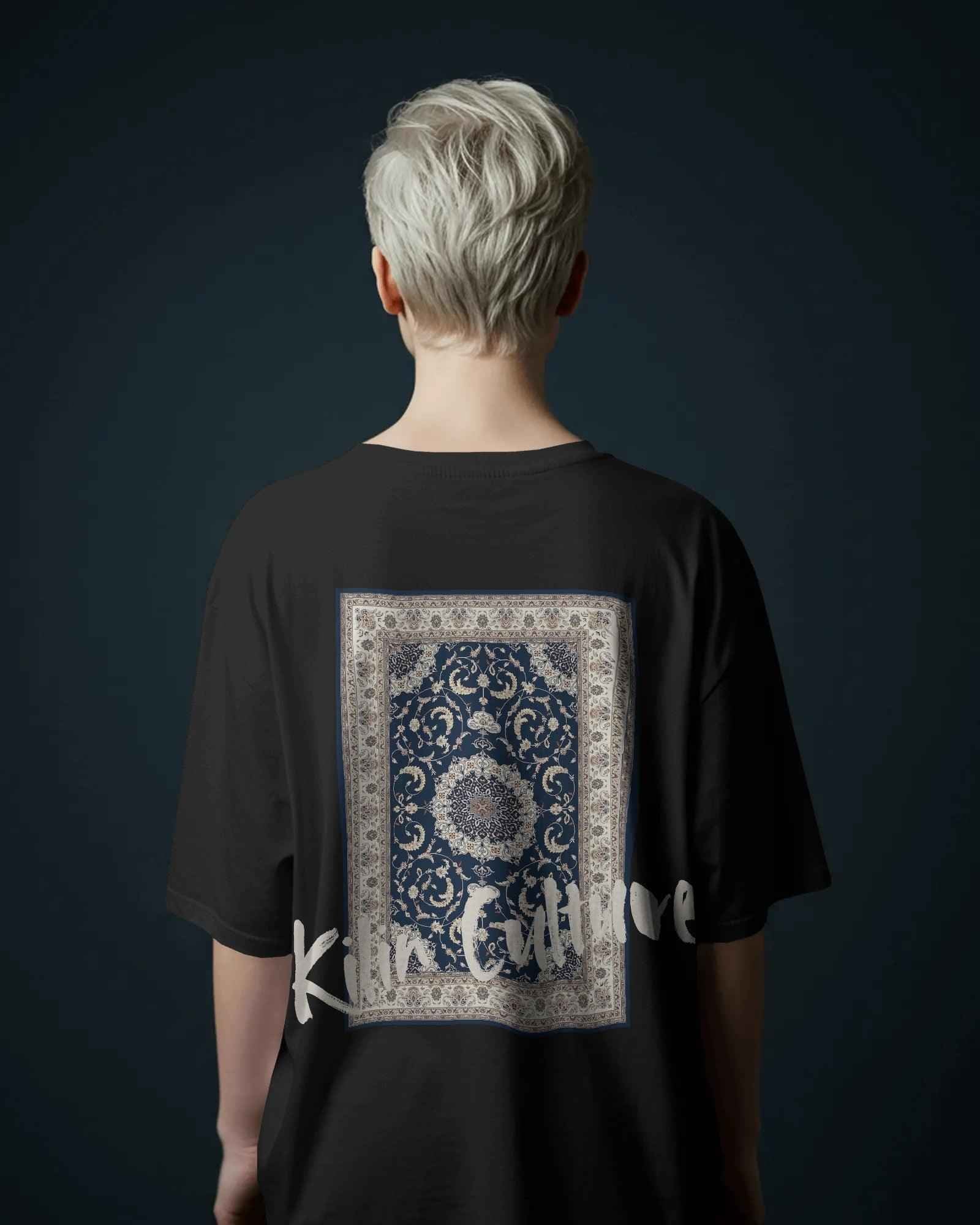 Nitorious Black Printed Graphic Harmony Kilim Oversized Tshirt