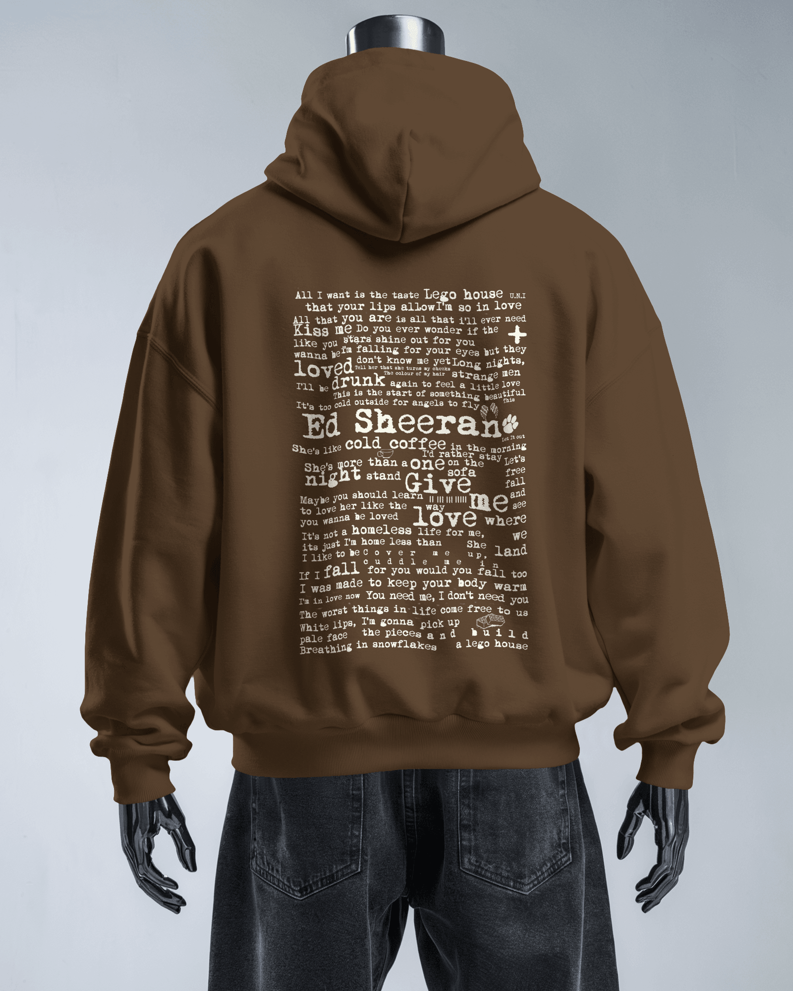 Brown luxe hoodie inspired by Ed Sheeran, from Nitorious Atelier. Made from premium cotton fleece for ultimate comfort and style, this hoodie features a cosy fit and a timeless design, perfect for casual and music-inspired outfits.