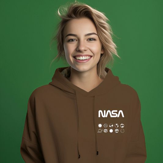 NASA brown hoodie from Nitorious Atelier crafted from premium cotton fleece. This cozy hoodie showcases the iconic NASA logo on the front, combining a sleek design with a comfortable, relaxed fit. Ideal for everyday wear and space lovers alike.