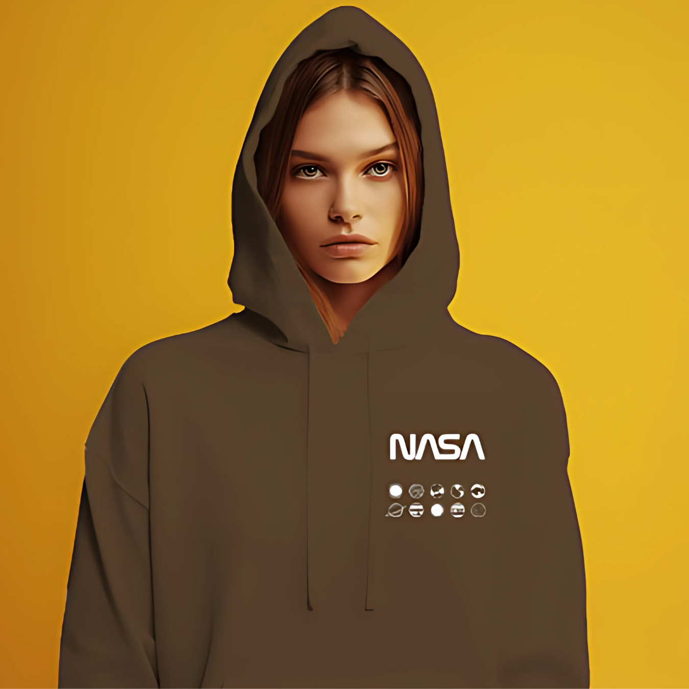 NASA brown hoodie from Nitorious Atelier crafted from premium cotton fleece. This cozy hoodie showcases the iconic NASA logo on the front, combining a sleek design with a comfortable, relaxed fit. Ideal for everyday wear and space lovers alike.