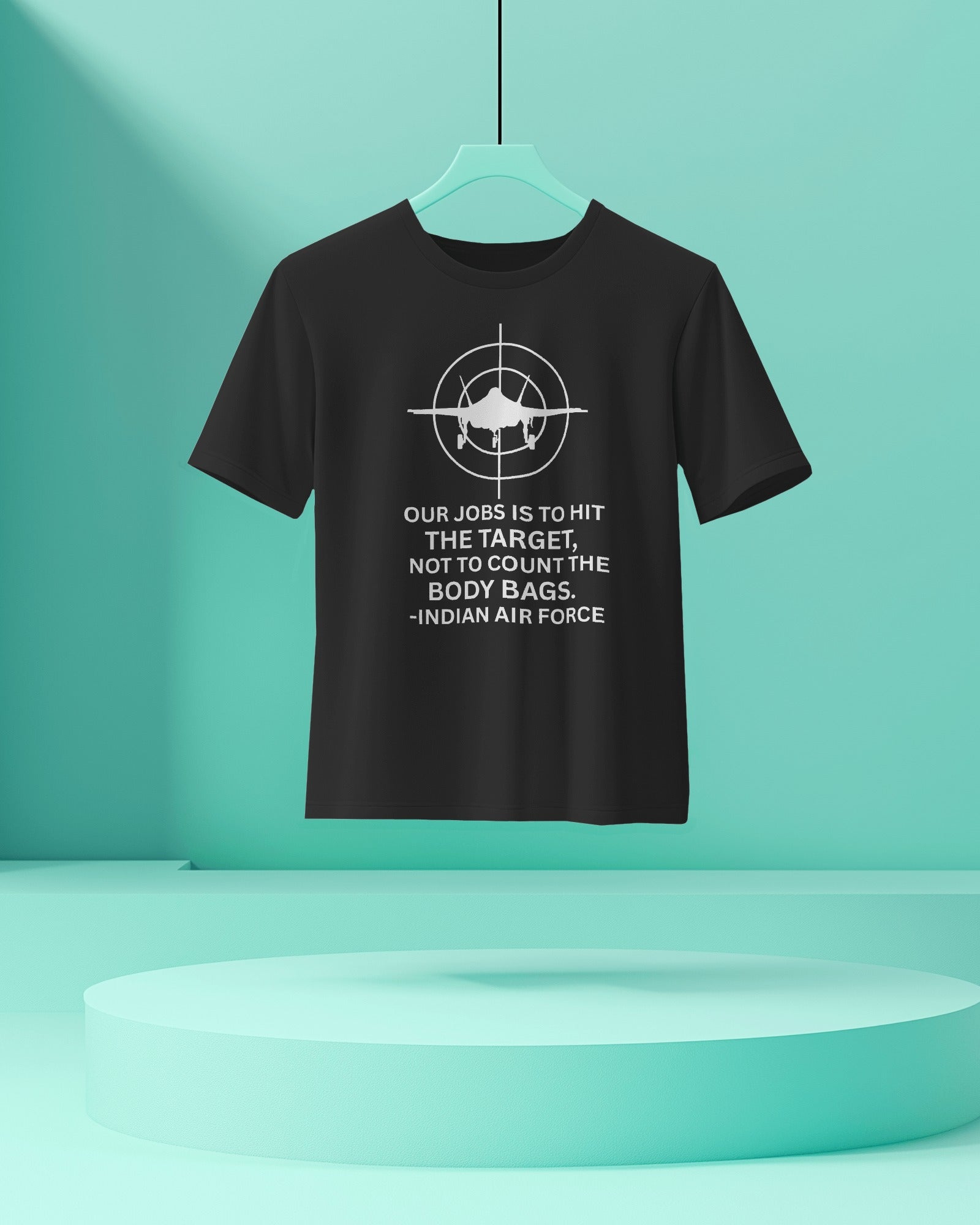 Indian Air Force-themed t-shirt by Nitorious Atelier featuring a bold fighter jet graphic and patriotic design. Made from premium cotton for comfort and durability, perfect for aviation enthusiasts and supporters of the armed forces