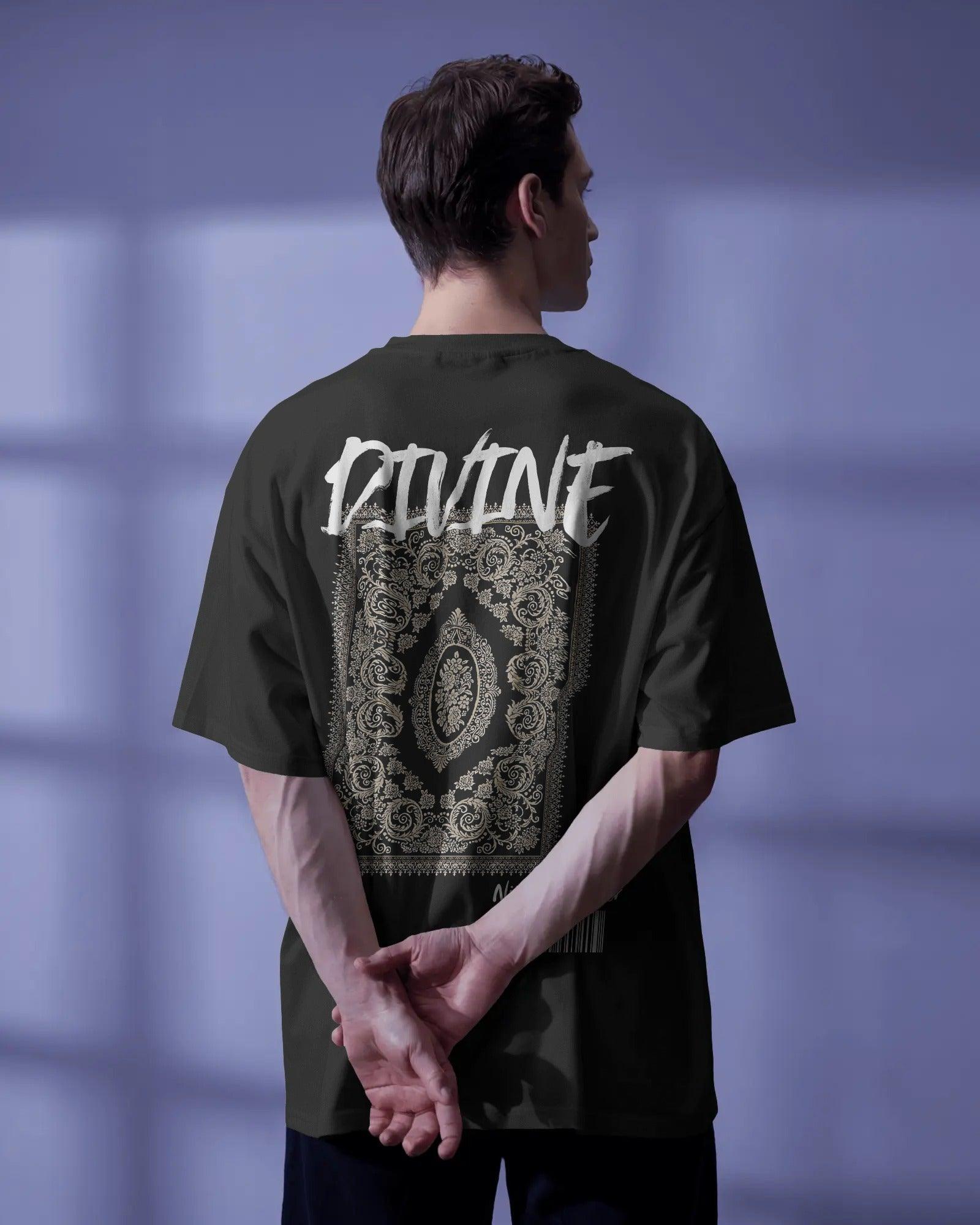 lack oversized Kilim Divine t-shirt from Nitorious Atelier featuring a bold ethnic-inspired print. Crafted from premium cotton for standout comfort and style