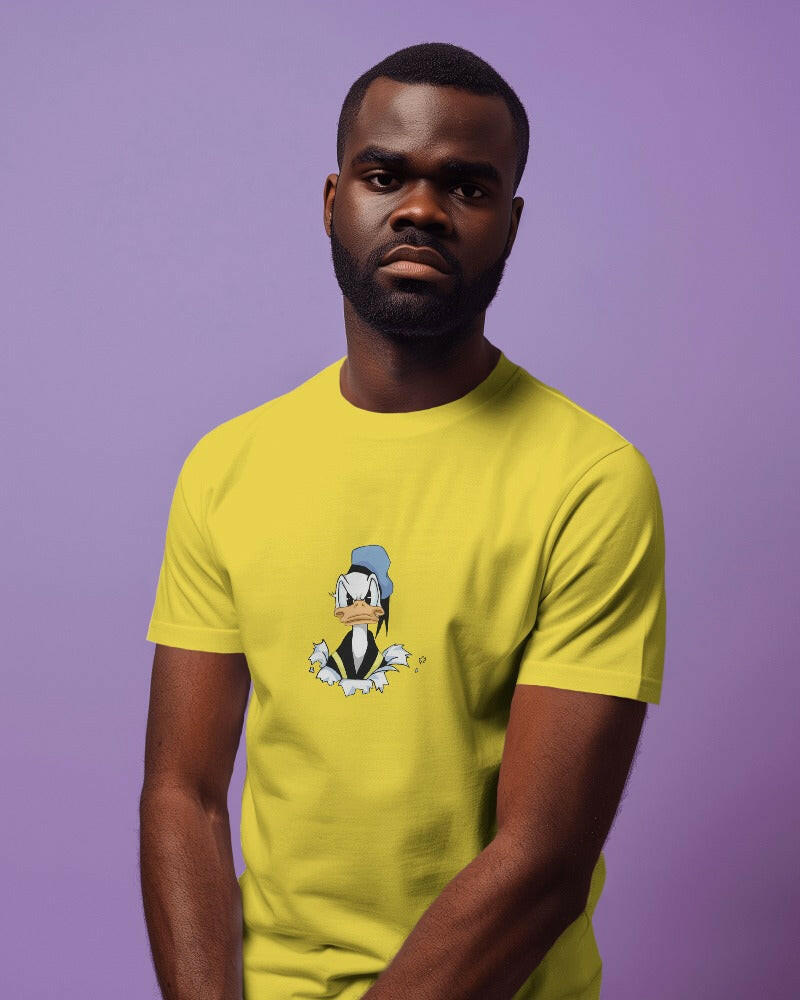 Nitorious Atelier's Yellow regular fit tee, featuring Donald Duck print, combines comfort and style effortlessly