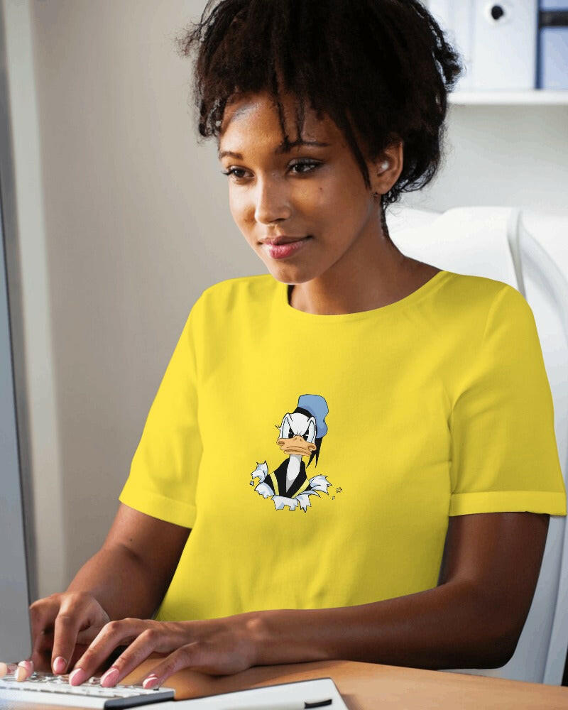 Nitorious Atelier's Yellow regular fit tee, featuring Donald Duck print, combines comfort and style effortlessly