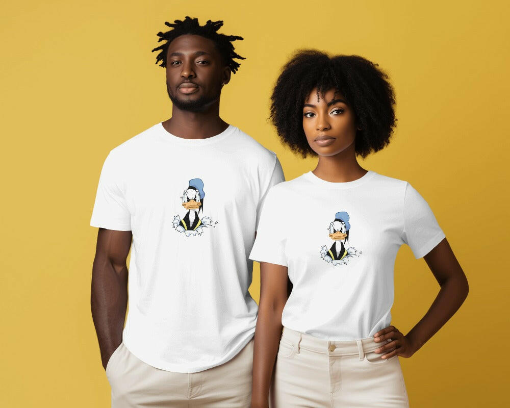 Nitorious Atelier's White regular fit tee, featuring Donald Duck print, combines comfort and style effortlessly