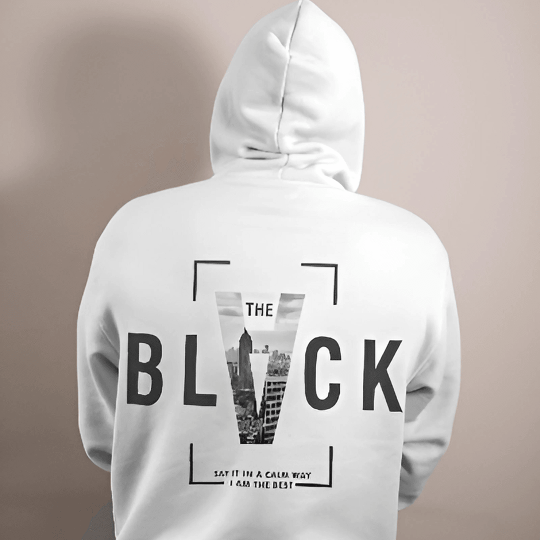 The Black white hoodie from Nitorious Atelier featuring a minimalist yet bold design. Made from soft, premium cotton fleece, this hoodie provides a comfortable and sleek look, perfect for a casual yet edgy style.