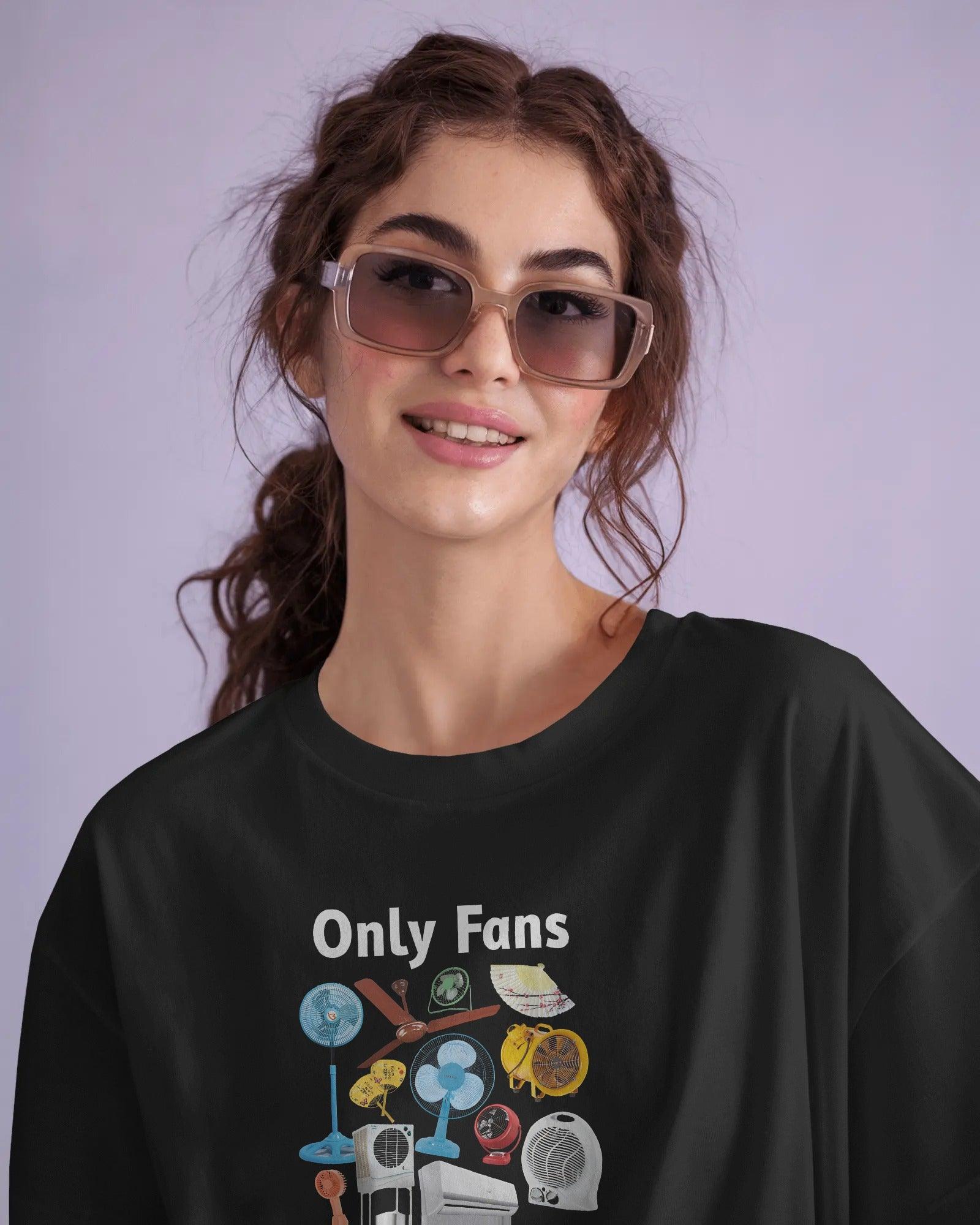 Black oversized "Only Fans" t-shirt from Nitorious Atelier, featuring bold white typography on premium cotton. Designed for comfort and statement streetwear style.