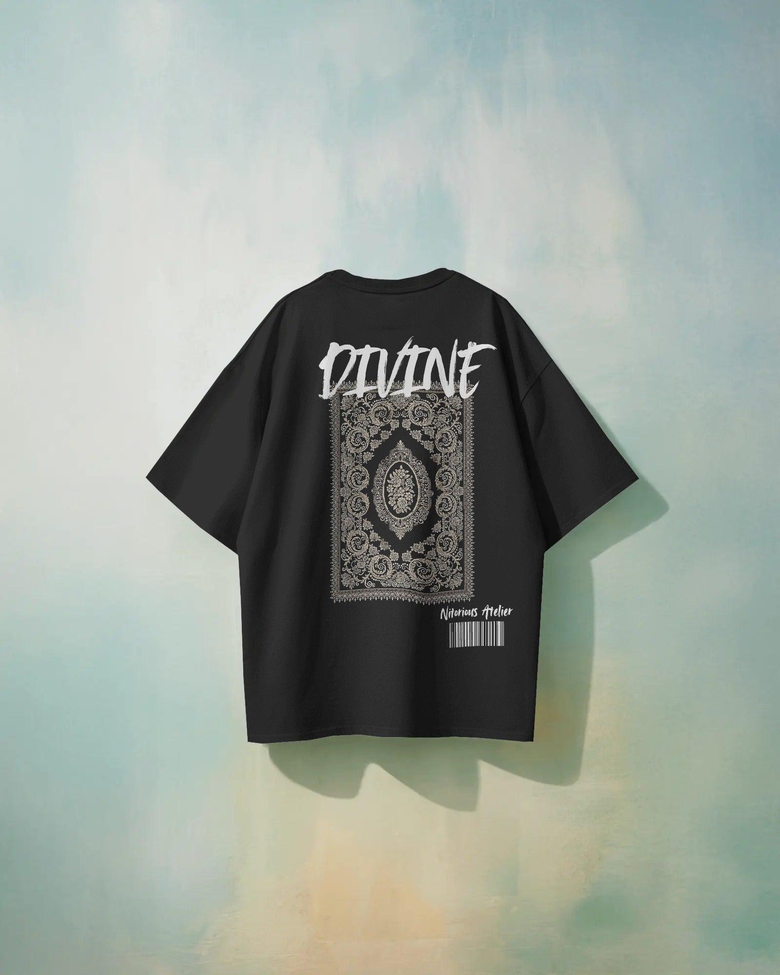 lack oversized Kilim Divine t-shirt from Nitorious Atelier featuring a bold ethnic-inspired print. Crafted from premium cotton for standout comfort and style