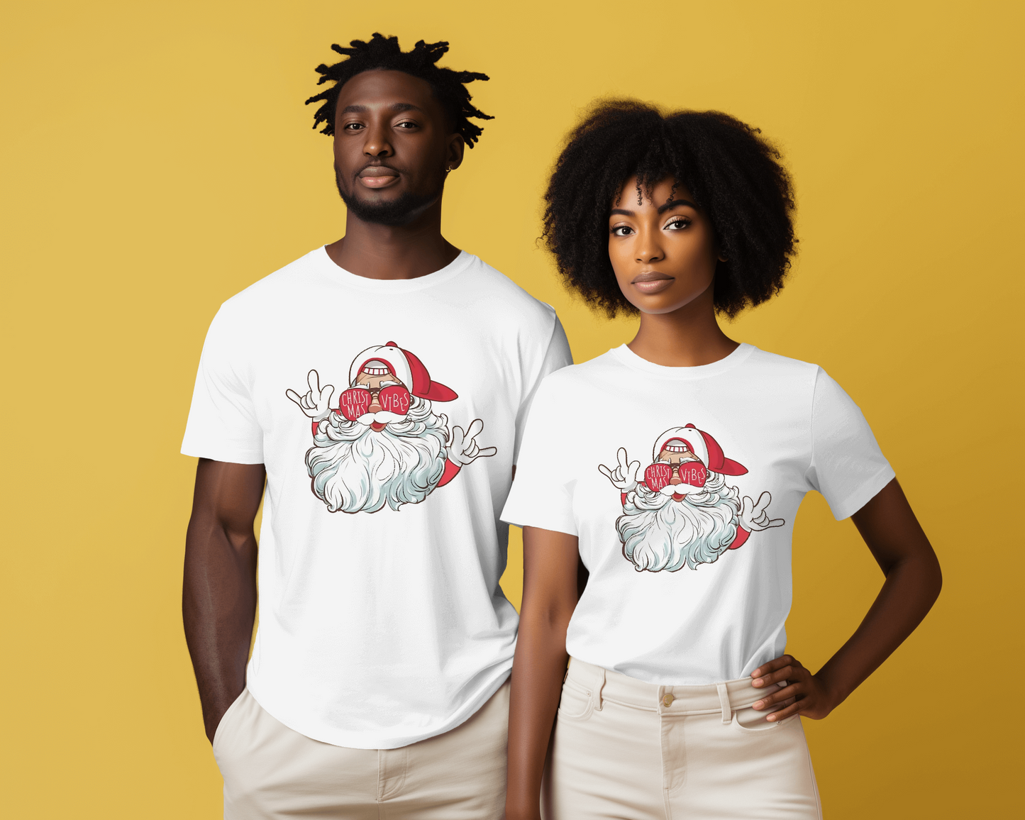 White regular fit t-shirt from Nitorious Atelier featuring a festive Santa Claus print. Made from premium cotton, this t-shirt offers comfort and a joyful holiday vibe, perfect for the Christmas season.