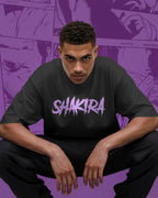 Shakira India tour oversized black t-shirt with purple logo graphic