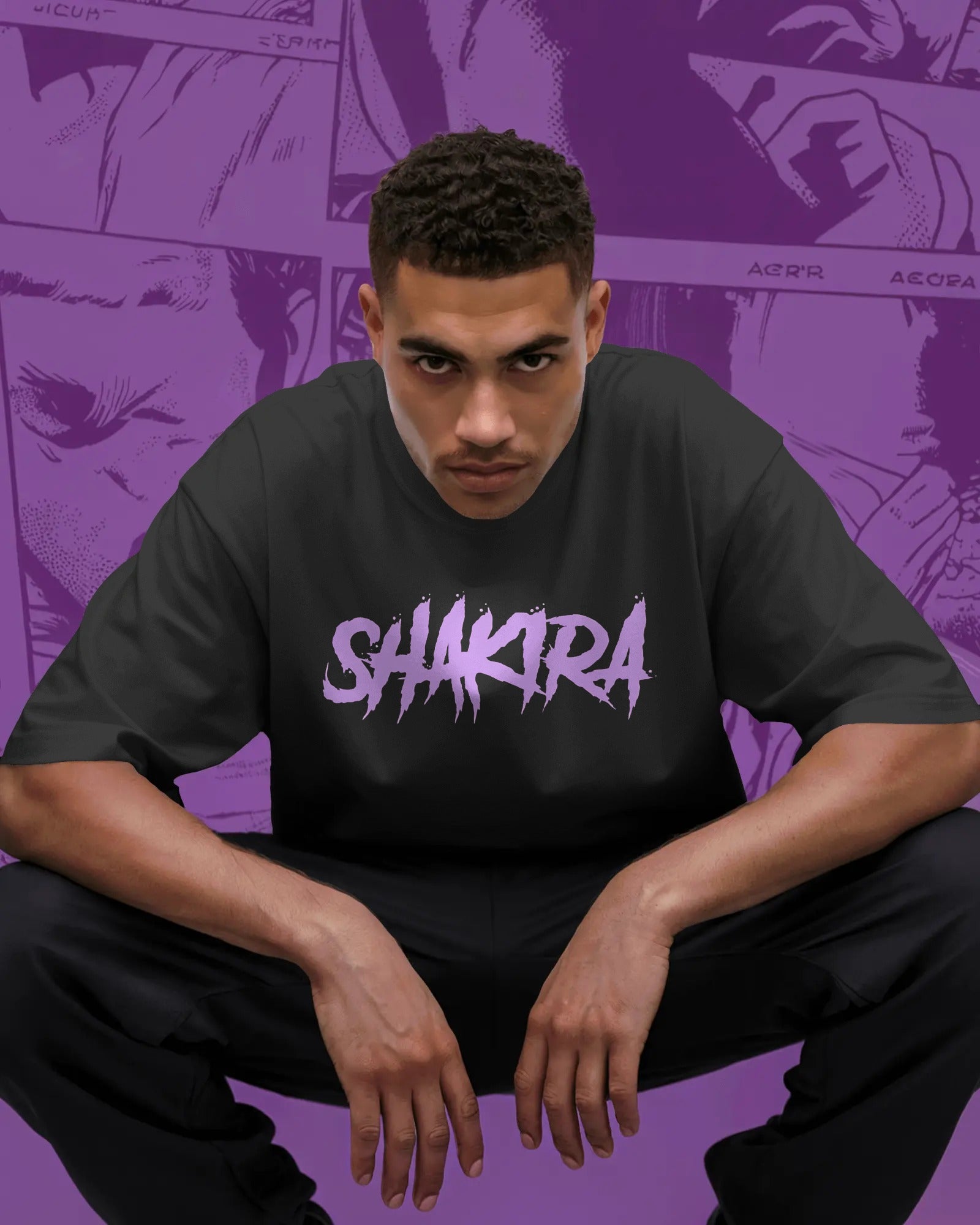 Shakira India tour oversized black t-shirt with purple logo graphic