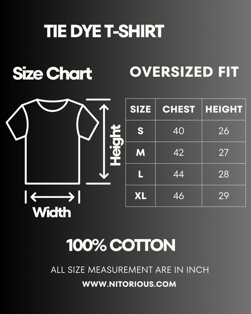 Size chart for Black Tie-Dye Oversized Tshirt – Premium Cotton Relaxed Fit