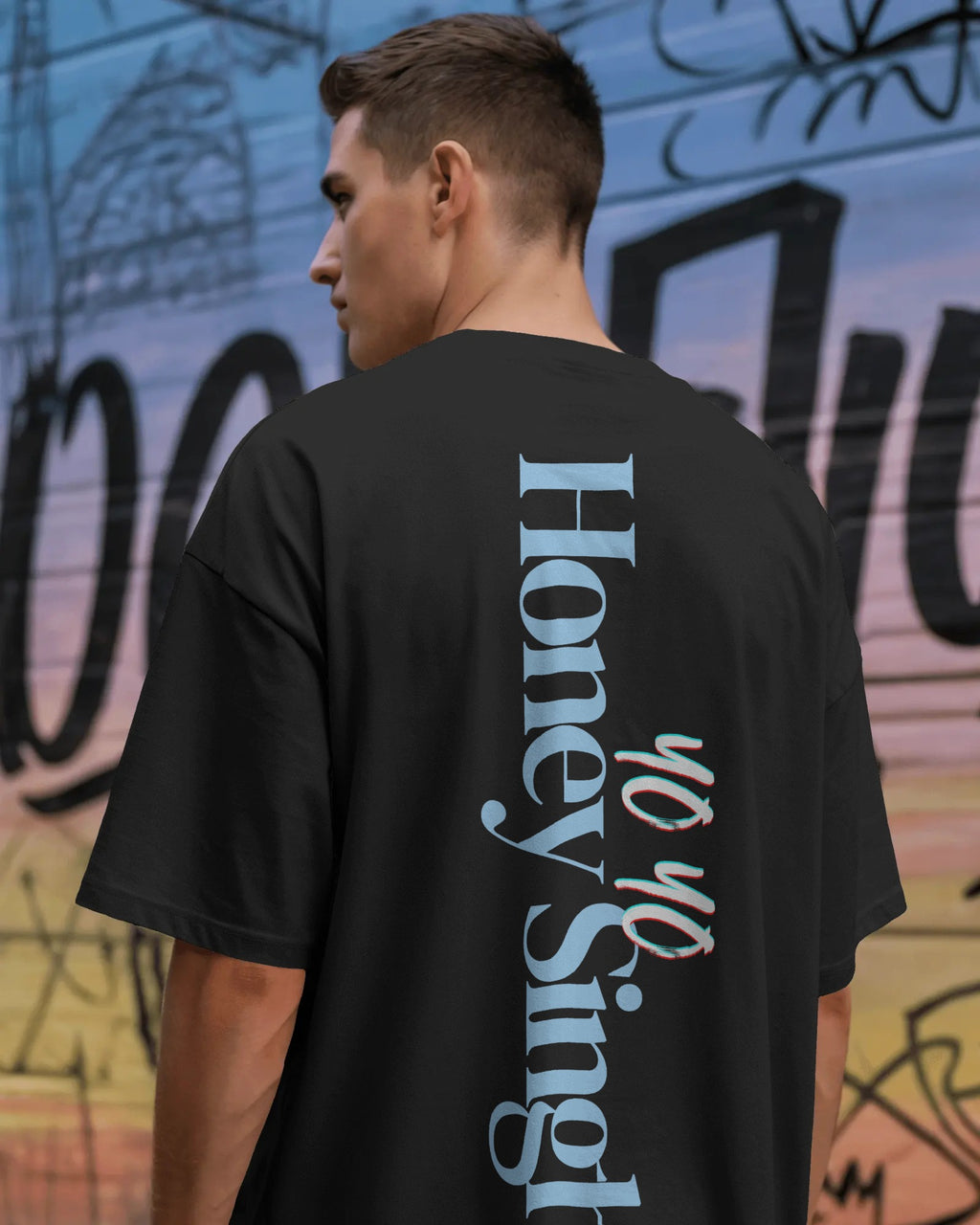 Premium oversized black t-shirt featuring Yo Yo Honey Singh concert artwork