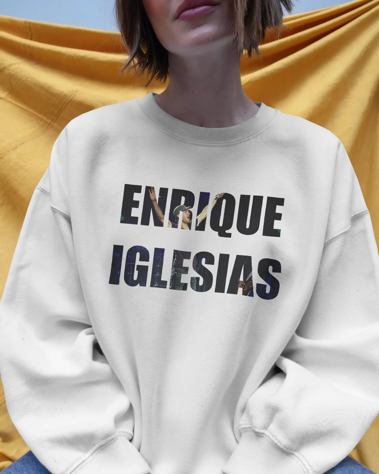 Enrique Iglesias Concert Luxe White Sweatshirt – premium cotton tour merch, oversized streetwear sweatshirt for music lovers